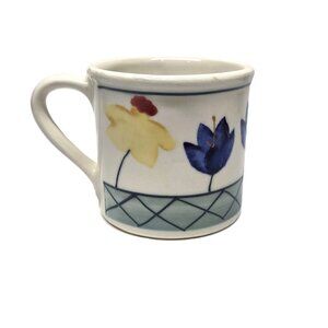 1982 Hartstone Pottery Mug Summer Floral Hand Painted Flower USA Vintage Coffee